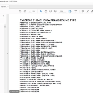 Tadano Cargo Crane TM-ZR500 31094011080A FRAMEROUND TYPE Parts Manual - PDF DOWNLOAD