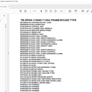 Tadano Cargo Crane TM-ZR500 31094011100A FRAMEROUND TYPE Parts Manual - PDF DOWNLOAD