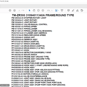 Tadano Cargo Crane TM-ZR500 31094011340A FRAMEROUND TYPE Parts Manual  - PDF DOWNLOAD