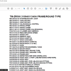 Tadano Cargo Crane TM-ZR500 31094011340A FRAMEROUND TYPE Parts Manual  - PDF DOWNLOAD