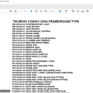 Tadano Cargo Crane TM-ZR500 31094011350A FRAMEROUND TYPE Parts Manual - PDF DOWNLOAD