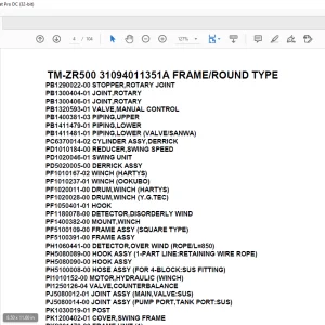 Tadano Cargo Crane TM-ZR500 31094011351A FRAMEROUND TYPE Parts  Manual -  PDF DOWNLOAD