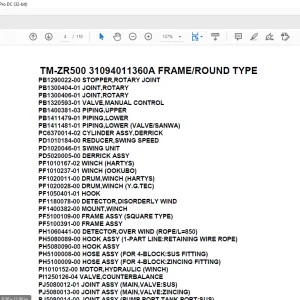 Tadano Cargo Crane TM-ZR500 31094011360A FRAMEROUND TYPE Parts Manual - PDF DOWNLOAD
