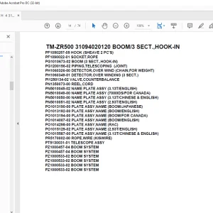 Tadano Cargo Crane TM-ZR500 31094020120 BOOM3 SECT.,HOOK-IN Parts Manual -  PDF DOWNLOAD