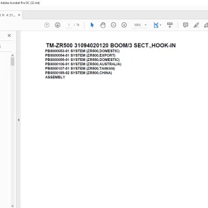 Tadano Cargo Crane TM-ZR500 31094020120 BOOM3 SECT.,HOOK-IN Parts Manual – PDF DOWNLOAD