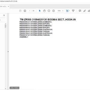Tadano Cargo Crane TM-ZR500 31094020130 BOOM/4 SECT.,HOOK-IN Parts Manual – PDF DOWNLOAD
