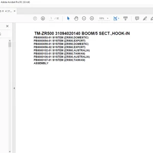 Tadano Cargo Crane TM-ZR500 31094020140 BOOM5 SECT.,HOOK-IN Parts Manual – PDF DOWNLOAD