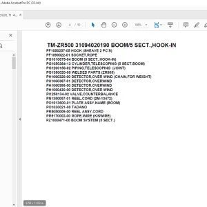 Tadano Cargo Crane TM-ZR500 31094020190 BOOM/5 SECT.,HOOK-IN Parts Manual  - PDF DOWNLOAD