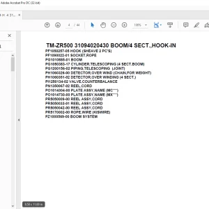 Tadano Cargo Crane TM-ZR500 31094020430 BOOM4 SECT.,HOOK-IN Parts Manual - PDF DOWNLOAD
