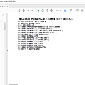 Tadano Cargo Crane TM-ZR500 31094020430 BOOM/4 SECT.,HOOK-IN Parts Manual - PDF DOWNLOAD