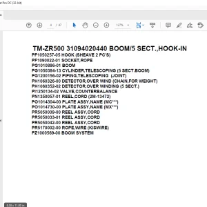 Tadano Cargo Crane TM-ZR500 31094020440 BOOM5 SECT.,HOOK-IN Parts Manual -  PDF DOWNLOAD