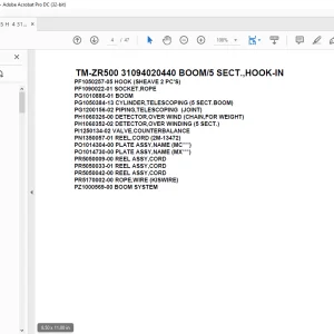 Tadano Cargo Crane TM-ZR500 31094020440 BOOM5 SECT.,HOOK-IN Parts Manual - PDF DOWNLOAD