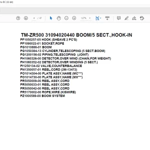 Tadano Cargo Crane TM-ZR500 31094020440 BOOM/5 SECT.,HOOK-IN Parts Manual - PDF DOWNLOAD