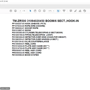 Tadano Cargo Crane TM-ZR500 31094020450 BOOM6 SECT.,HOOK-IN Parts Manual - PDF DOWNLOAD