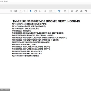 Tadano Cargo Crane TM-ZR500 31094020450 BOOM6 SECT.,HOOK-IN Parts Manual - PDF DOWNLOAD