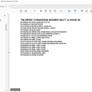 Tadano Cargo Crane TM-ZR500 31094020540 BOOM/5 SECT.,S-HOOK-IN Parts Manual – PDF DOWNLOAD