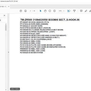 Tadano Cargo Crane TM-ZR500 31094020550 BOOM/6 SECT.,S-HOOK-IN Parts Manual – PDF DOWNLOAD