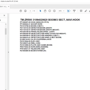 Tadano Cargo Crane TM-ZR500 31094020620 BOOM/3 SECT.,NAVI.HOOK Parts Manual - PDF
