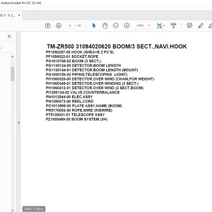 Tadano Cargo Crane TM-ZR500 31094020620 BOOM/3 SECT.,NAVI.HOOK Parts Manual - PDF