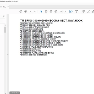 Tadano Cargo Crane TM-ZR500 31094020650 BOOM6 SECT.,NAVI.HOOK Parts Manual – PDF DOWNLOAD