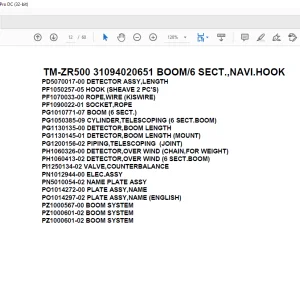 Tadano Cargo Crane TM-ZR500 31094020651 BOOM6 SECT.,NAVI.HOOK Parts Manual  - PDF DOWNLOAD