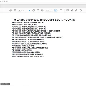Tadano Cargo Crane TM-ZR500 31094020730 BOOM4 SECT.,HOOK-IN Parts Manual  - PDF DOWNLOAD