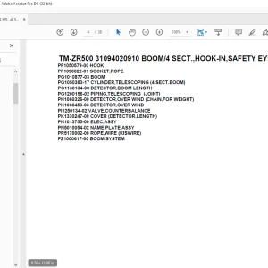 Tadano Cargo Crane TM-ZR500 31094020910 BOOM/4 SECT.,HOOK-IN,SAFETY EYES Parts Manual - PDF