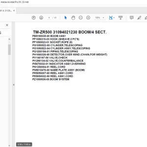 Tadano Cargo Crane TM-ZR500 31094021230 BOOM/4 SECT. Parts Manual - PDF DOWNLOAD