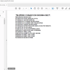 Tadano Cargo Crane TM-ZR500 31094021230 BOOM4 SECT. Parts Manual - PDF DOWNLOAD