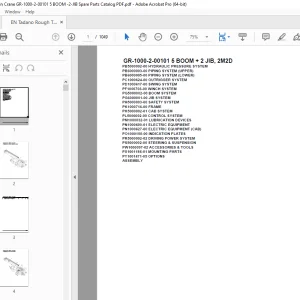 Tadano Crane GR-1000-2-00101 5 BOOM + 2 JIB, 2M2D Parts Manual PDF