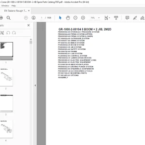 Tadano Crane GR-1000-2-00104 5 BOOM + 2 JIB, 2M2D Parts Manual PDF