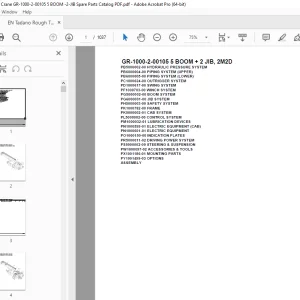 Tadano Crane GR-1000-2-00105 5 BOOM + 2 JIB, 2M2D Parts Manual PDF