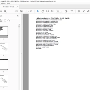 Tadano Crane GR-1000-2-00201 5 BOOM + 2 JIB, 2M2D Parts Manual PDF
