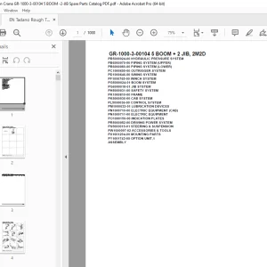 Tadano Crane GR-1000-3-00104 5 BOOM + 2 JIB, 2M2D Parts Manual PDF