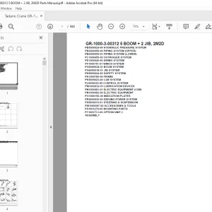 Tadano Crane GR-1000-3-00312 5 BOOM + 2 JIB, 2M2D Parts Manual PDF