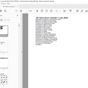 Tadano Crane GR-1000-4-00101 5 BOOM + 2 JIB, 2M2D Parts Manual PDF