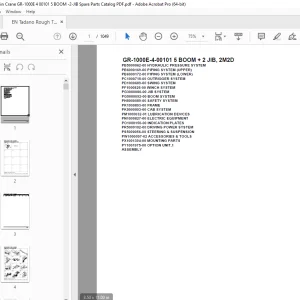 Tadano Crane GR-1000E-4-00101 5 BOOM + 2 JIB, 2M2D Parts Manual PDF