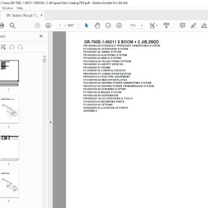 Tadano Crane GR-700E-1-00211 5 BOOM + 2 JIB,2M2D Parts Manual PDF