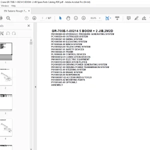 Tadano Crane GR-700E-1-00214 5 BOOM + 2 JIB,2M2D Parts Manual PDF