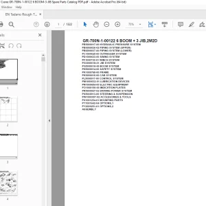 Tadano Crane GR-700N-1-00122 6 BOOM + 3 JIB,2M2D Parts Manual PDF