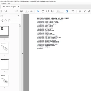 Tadano Crane GR-750-2-00201 5 BOOM + 2 JIB, 2M2D Parts Manual PDF