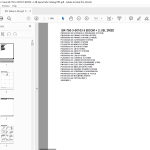 Tadano Crane GR-750-3-00103 5 BOOM + 2 JIB, 2M2D Parts Manual PDF