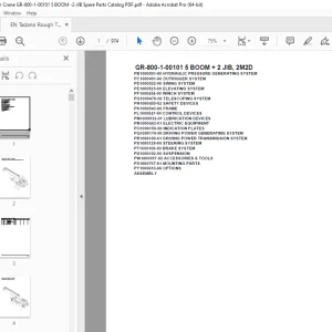 Tadano Crane GR-800-1-00101 5 BOOM + 2 JIB, 2M2D Parts Manual PDF