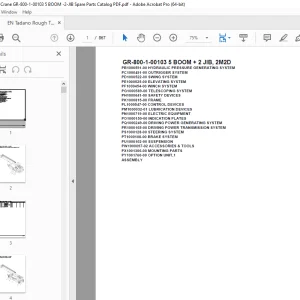 Tadano Crane GR-800-1-00103 5 BOOM + 2 JIB, 2M2D Parts Manual PDF