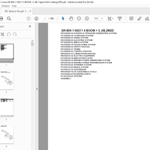 Tadano Crane GR-800-1-00211 5 BOOM + 2 JIB,2M2D Parts Manual PDF