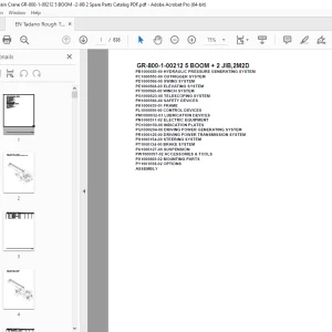 Tadano Crane GR-800-1-00212 5 BOOM + 2 JIB,2M2D Parts Manual PDF