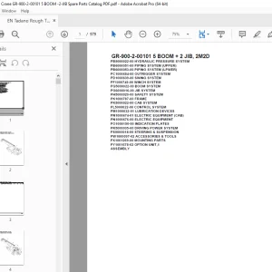 Tadano Crane GR-900-2-00101 5 BOOM + 2 JIB, 2M2D Parts Manual PDF