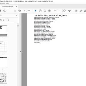 Tadano Crane GR-900E-4-00101 5 BOOM + 2 JIB, 2M2D Parts Manual PDF