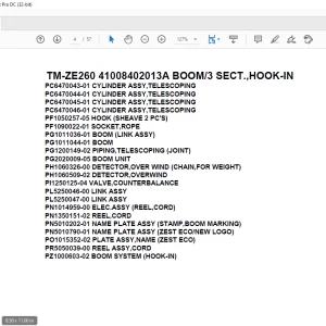 Tadano Crane TM-ZE260 41008402013A BOOM/3 SECT.,HOOK-IN Parts Manual  - PDF DOWNLOAD