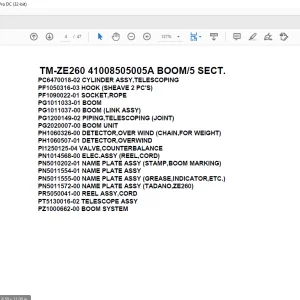 Tadano Crane TM-ZE260 41008505005A BOOM5 SECT. Parts Manual  - PDF DOWNLOAD